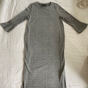 Gray Midi Fitted Maternity Dress